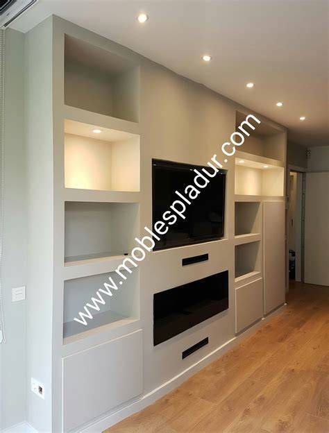 mueble de pladur para TV y chimenea diseño