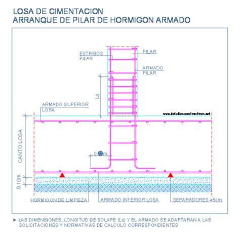 detalles de arranque de pilar en cimentación