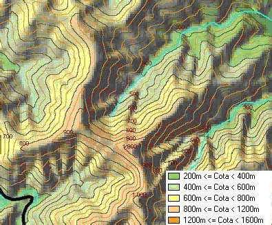 ejemplo de mapa con curvas de nivel indicadas