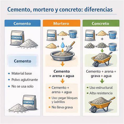 diagrama esquemático de mortero y cemento
