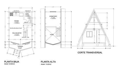 esquema de casa A-frame y distribución