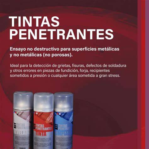 ilustración de penetrantes rojos en superficies metálicas