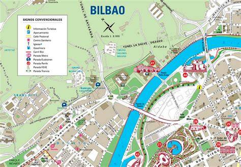 mapa de Bilbao y áreas de intervención de albañiles