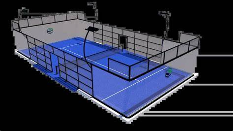 Diagrama de la estructura metálica de una pista de pádel con cerramiento