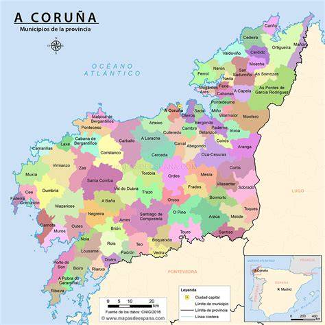 mapa de la comarca de A Coruña y localidades