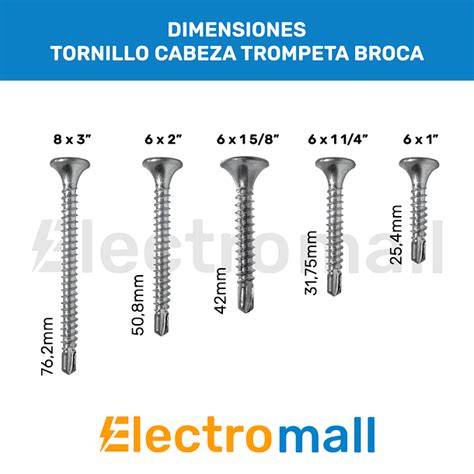detalle de tornillos con cabeza trompeta y broca