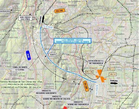 Planos y ubicación de la boca norte del túnel de Rante