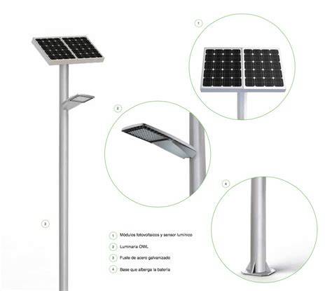 ilustración de farolas solares con paneles integrados