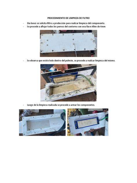 Procedimiento de limpieza del depósito y filtro